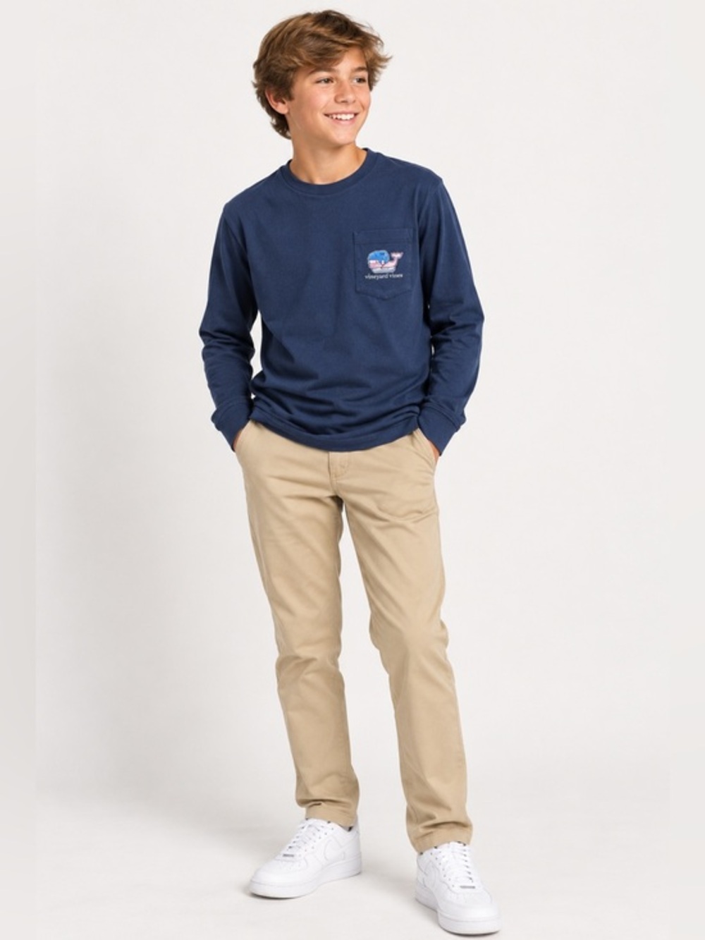 Vineyard Vines Hockey Whale Long Sleeve Pocket Shirt Youth Medium 12-14 Navy